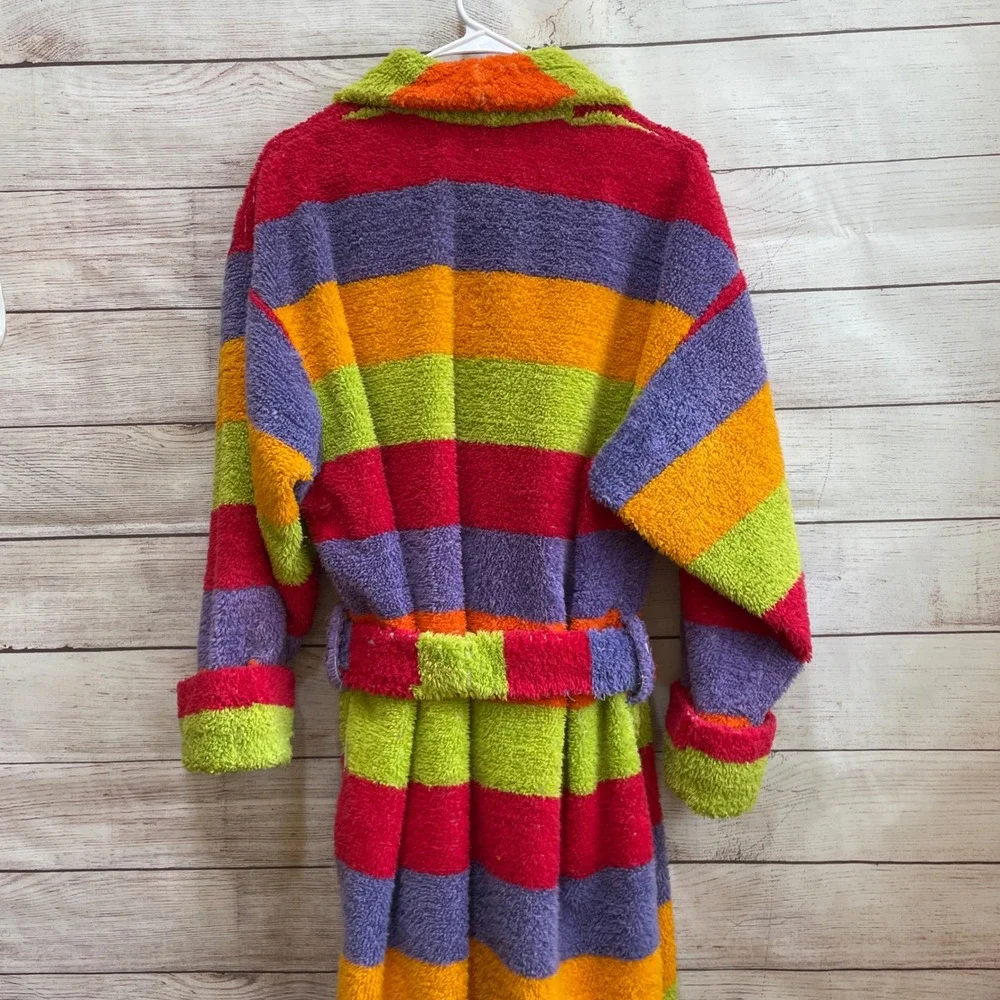 VINTAGE THICK TERYCLOTH LONG ROBE IN MULTICOLORED STRIPES‎